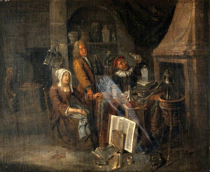 A Physician, a Woman Patient and an Alchemist, by Egbert van Heemskerck II (1634/1635–1704)