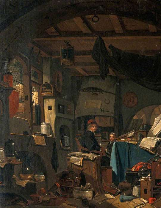 Interior with an Alchemist Seated at a Table, Looking out of the Picture