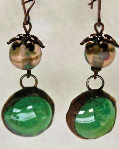 'emerald' and 'amethyst' glass eardrops 