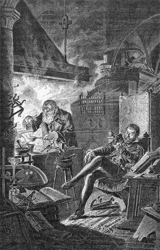 The workshop of the Swiss alchemist Leonhard Thurneysser is visited by the archduke Johann Georg Date circa 1590