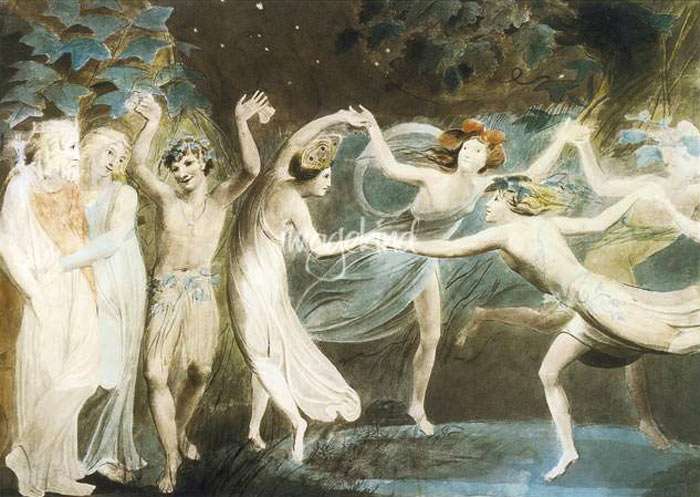 Oberon, Titania, and Puck with Fairies Dancing, a painting by William Blake