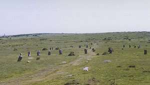 The Hurlers stone circle at Bodmin Moore, South England