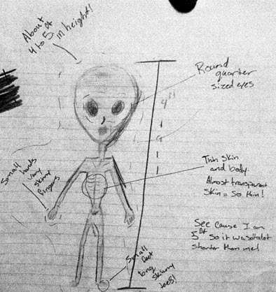 drawing of the alien by the 12 year old girl: