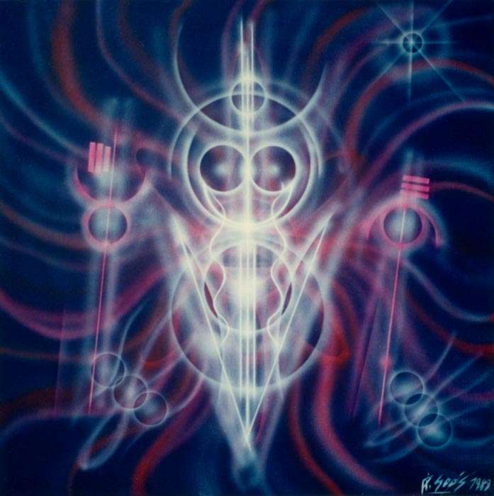 Light-sound being from another dimension, painting by Joska Soos