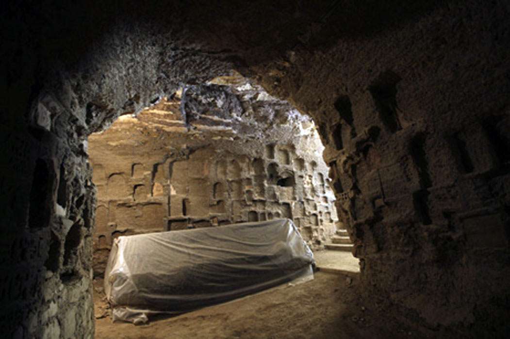 The Lesser Tunnels with a sarcophagus still in. Photo taken during restoration in 2008