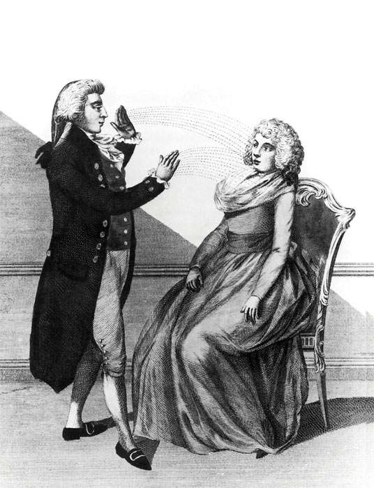 The Operator Inducing a Hypnotic Trance, engraving after Dodd, 1794. Plate from Ebenezer Siblys book, A Key to Physic, 1794